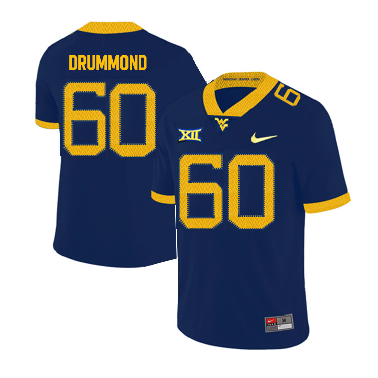 2019 Men #60 Noah Drummond West Virginia Mountaineers College Football Jerseys Sale-Navy